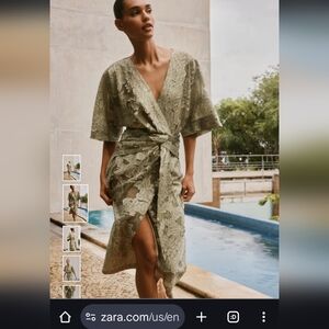 Zara Sage Green Lace Midi Dress